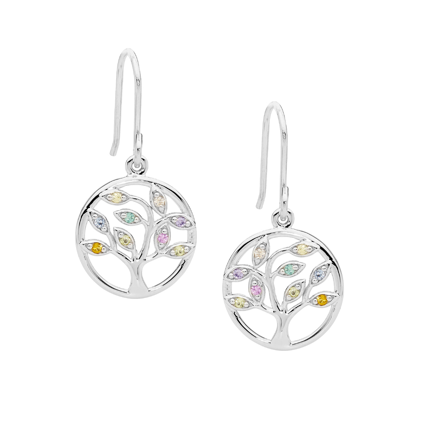 Ellani Multi Coloured Stone Set Tree Of Life Earrings