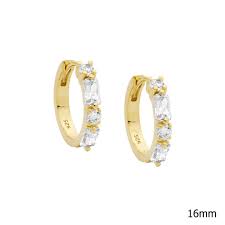 Sterling Silver Gold Plated Cz Hoop Earrings