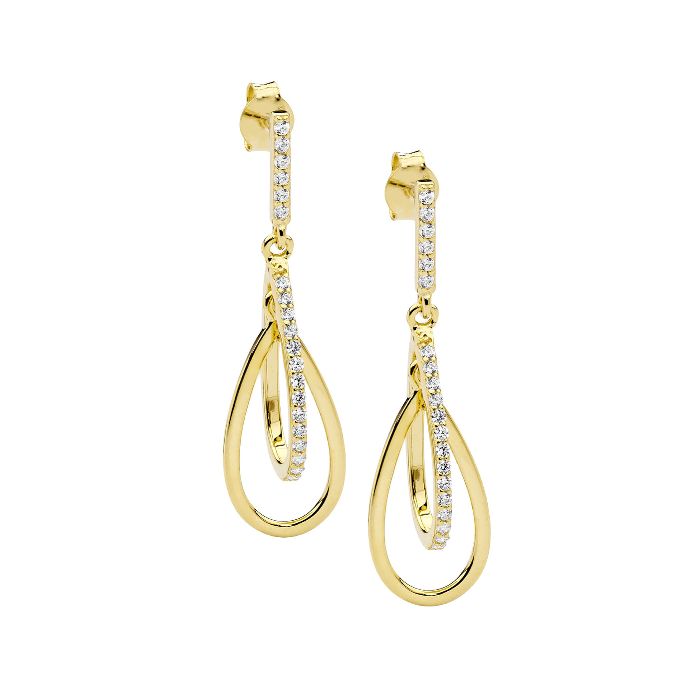 Sterling Silver Gold Plate Cz Set Drop Earrings