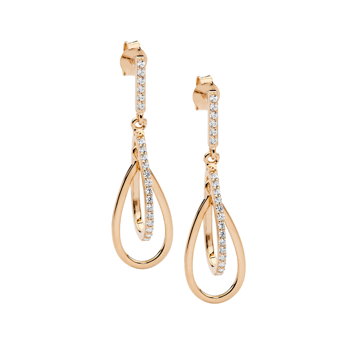 Rose Gold Cz Drop Earrings