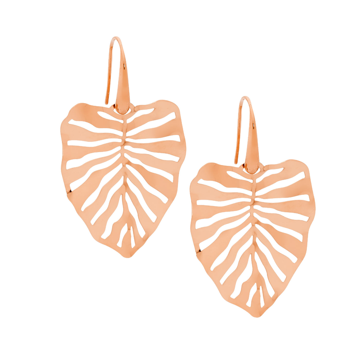 Stainless steel Monstera leaf earrings Rose gold plating