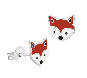 Girls Sterling Silver Enamel Fox Ear Rings