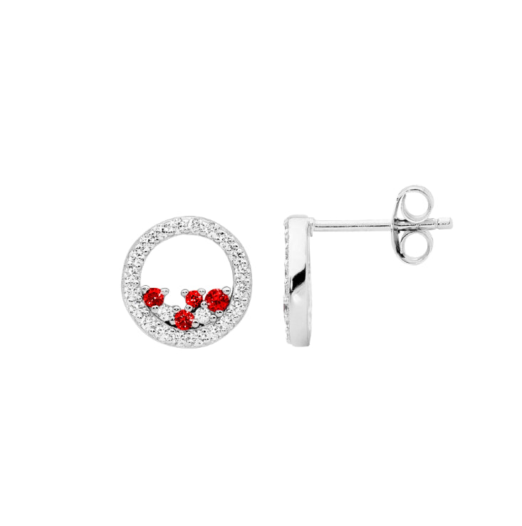 Ellani Sterling Silver Red And Clear CZ Earrings