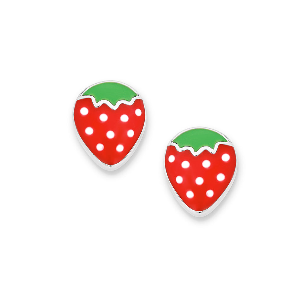 Sterling silver and enamel strawberry earrings