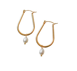 Stainless Steel Gold Plated U Shaoed Hoops With White Fwp