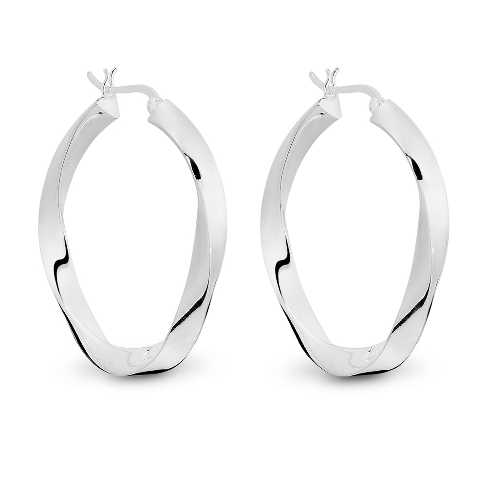 Large Sterling Silver Wave Twist Hoops 40Mm