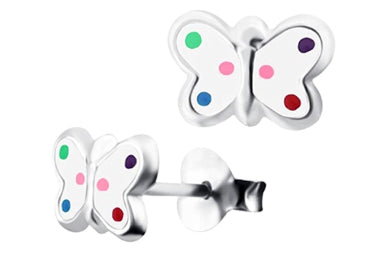 Sterling Silver With Butterfly With Polka Dot Stud Earrings