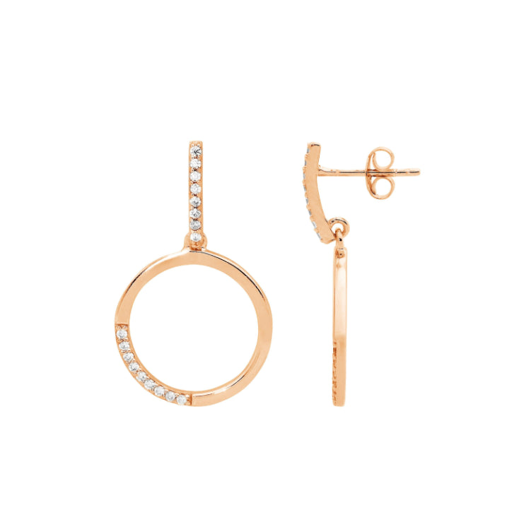 Steling Silver Rose Gold Palte Open Circle Drop Earrings