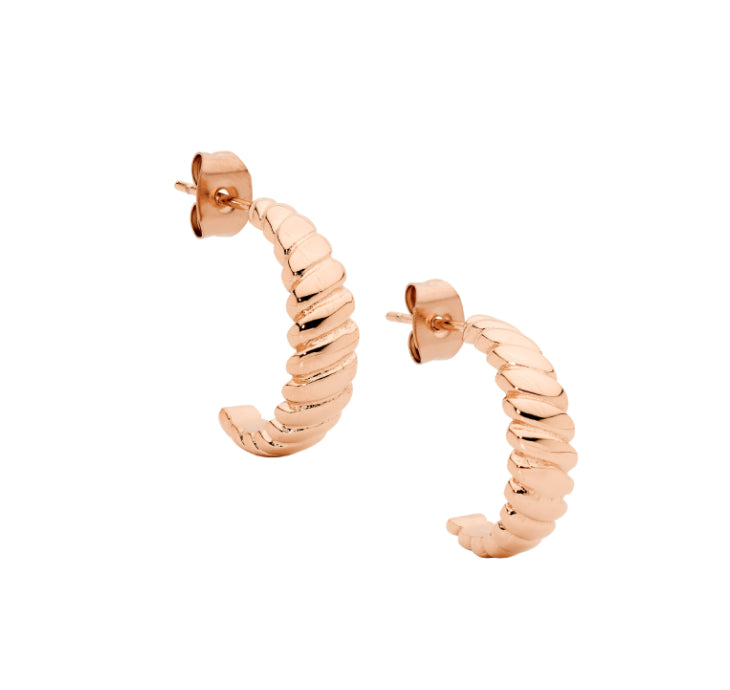 Stainless Steel Rose Gold Plated Twist Hoop Earrings