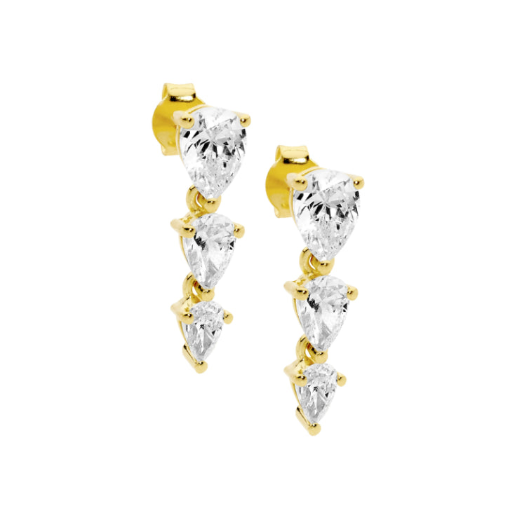 Sterling Silver Gold Plated Pear CZ Earrings