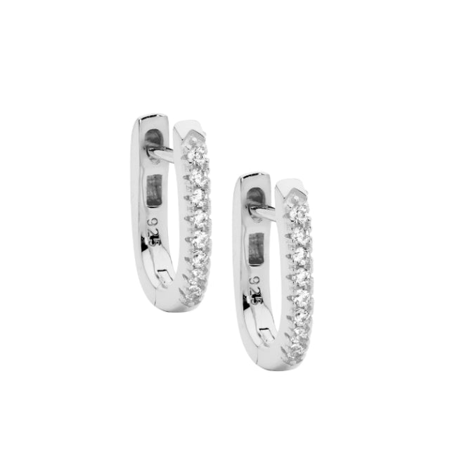 Sterling silver oval cz hoop earrings