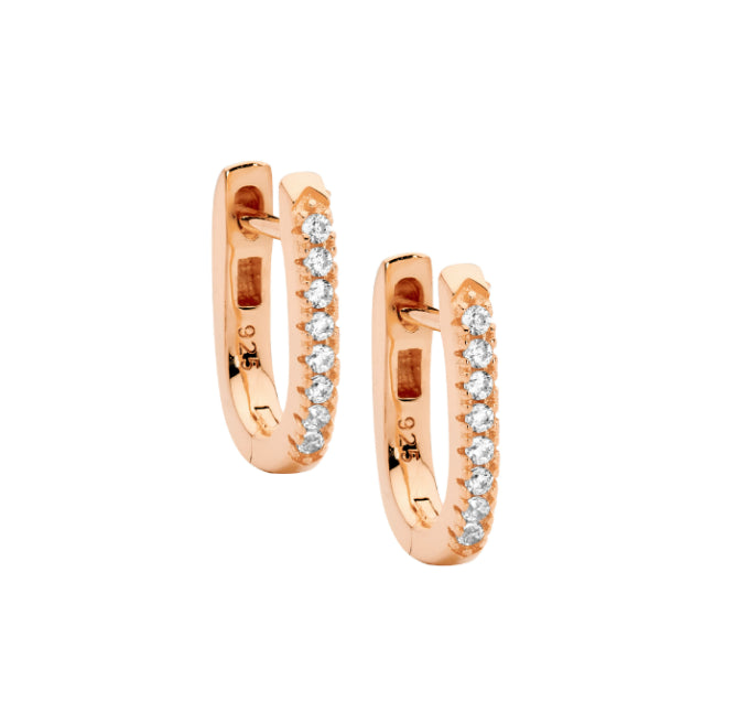 Sterling Silver Rose Gold Plate Cz Hoop Earrings