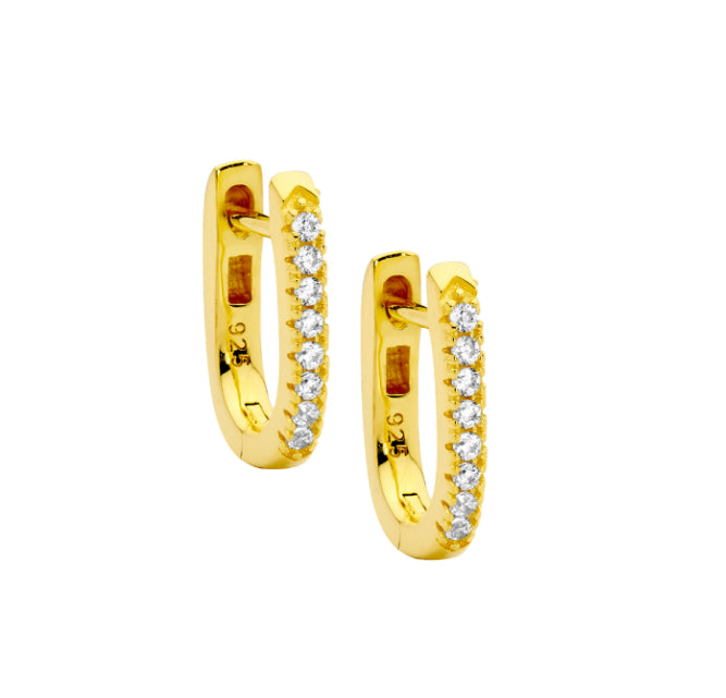 Sterling Silver Gold Plate Cz Hoops