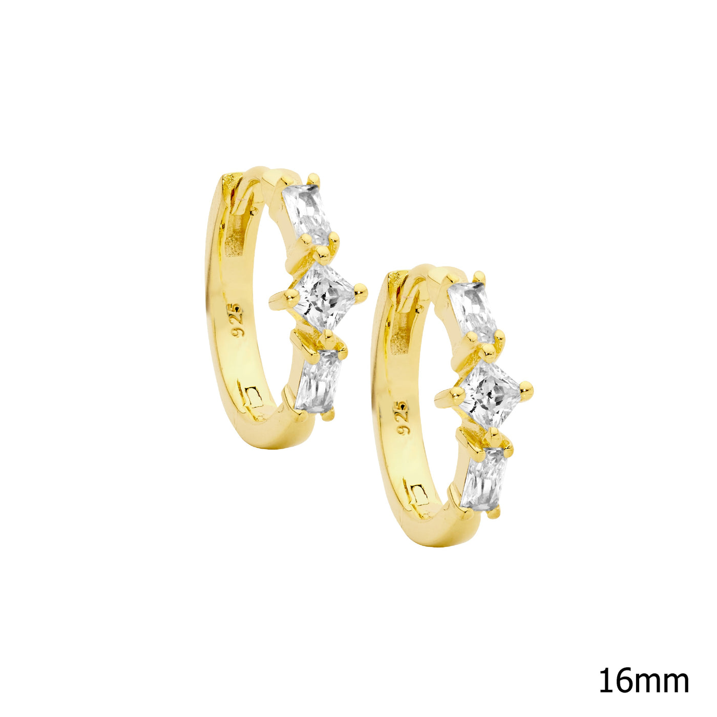 Sterling Silver Gold Plated Hoop Earrings With Cz