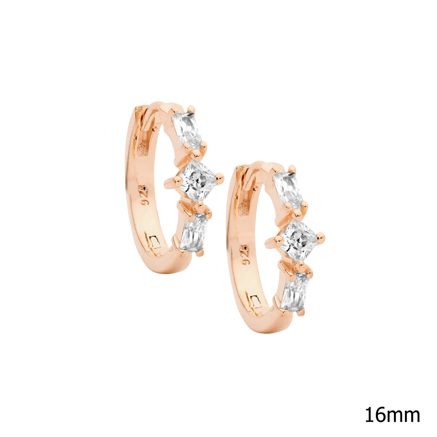 Steling Silver Rose Gold Plated Cz Hoops