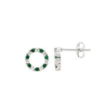 Sterling Silver White And Green Cubic Zirconia Open Circle Stud Earing