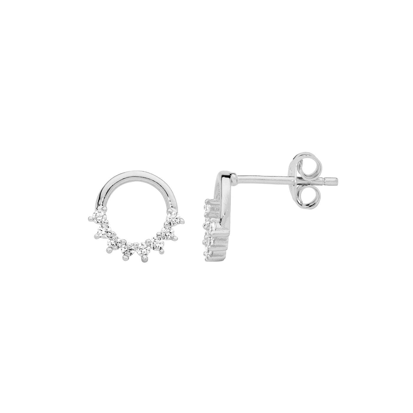 Sterling silver open circle earrings set with cz
