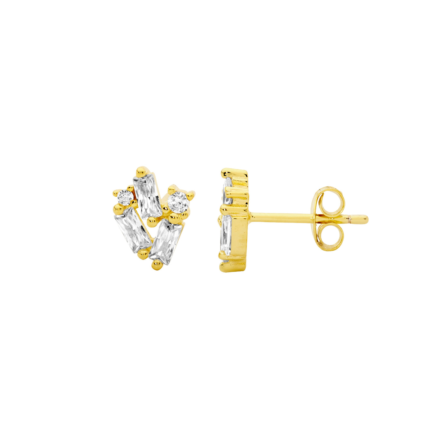 Sterling Silver Gold Plate Cz Stud Earrings