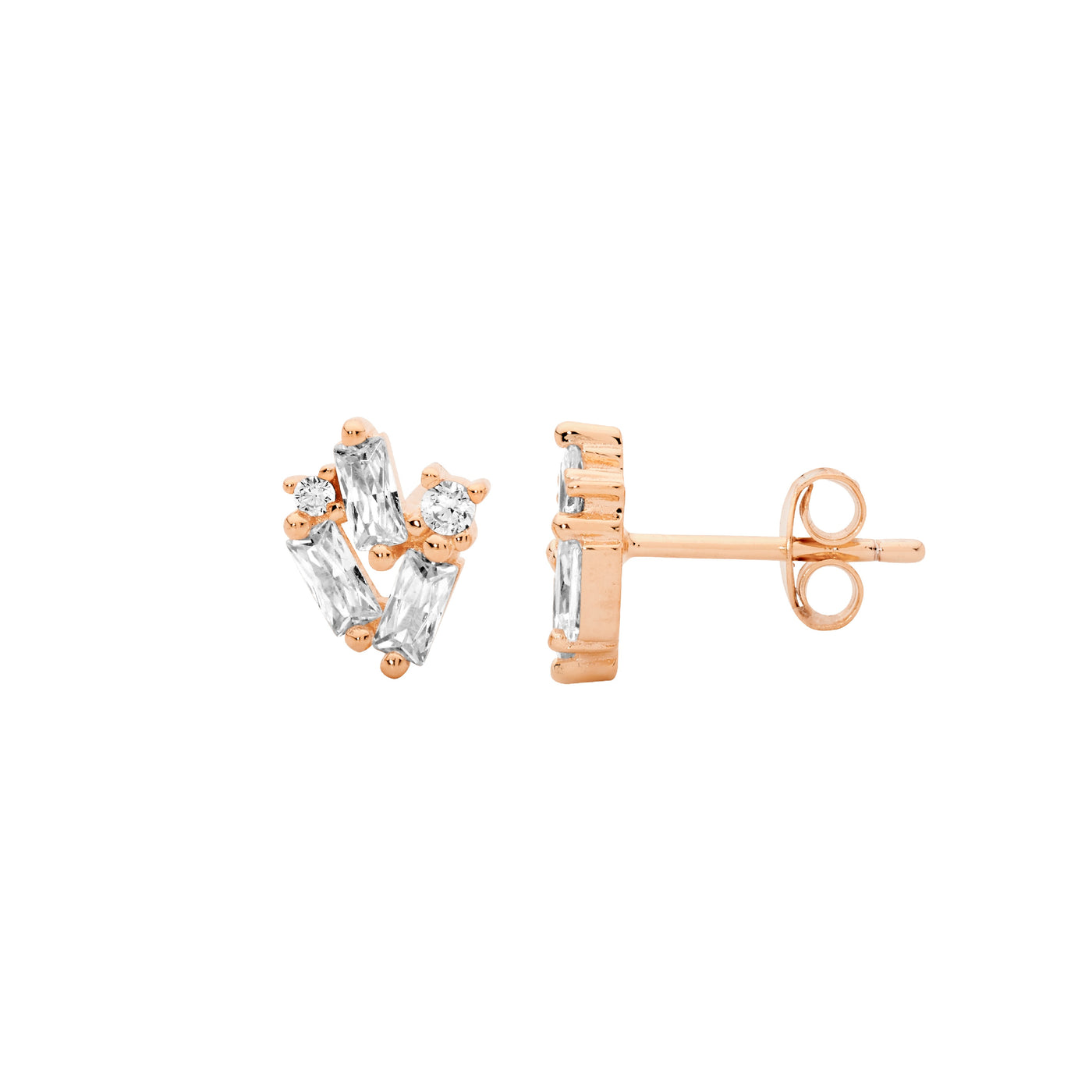 Sterling Silver Rose Gold Plte Cz Stud Earrings