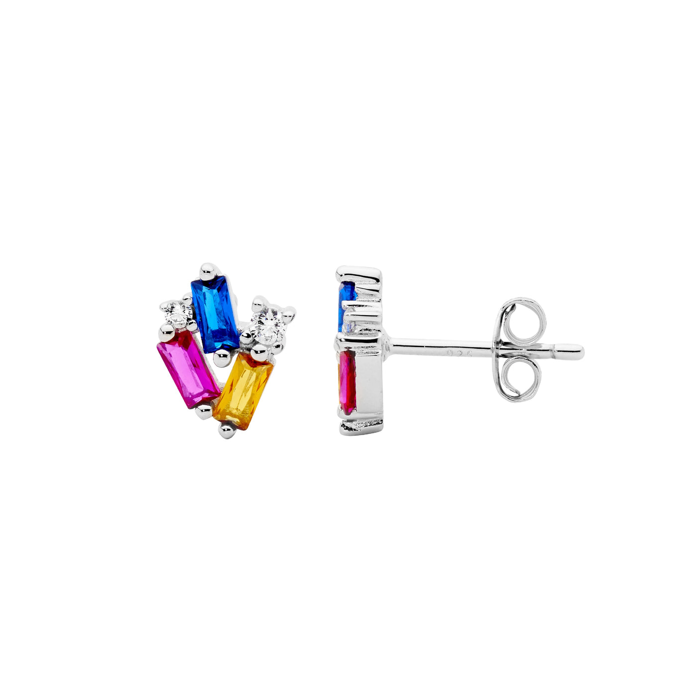 Sterling Silver Multi Coloured Cz Stud Earrings