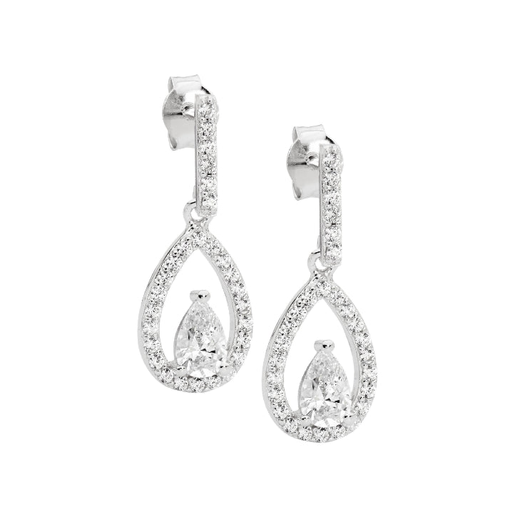 Ellani Sterling Silver Tear Drop Cz Earrings