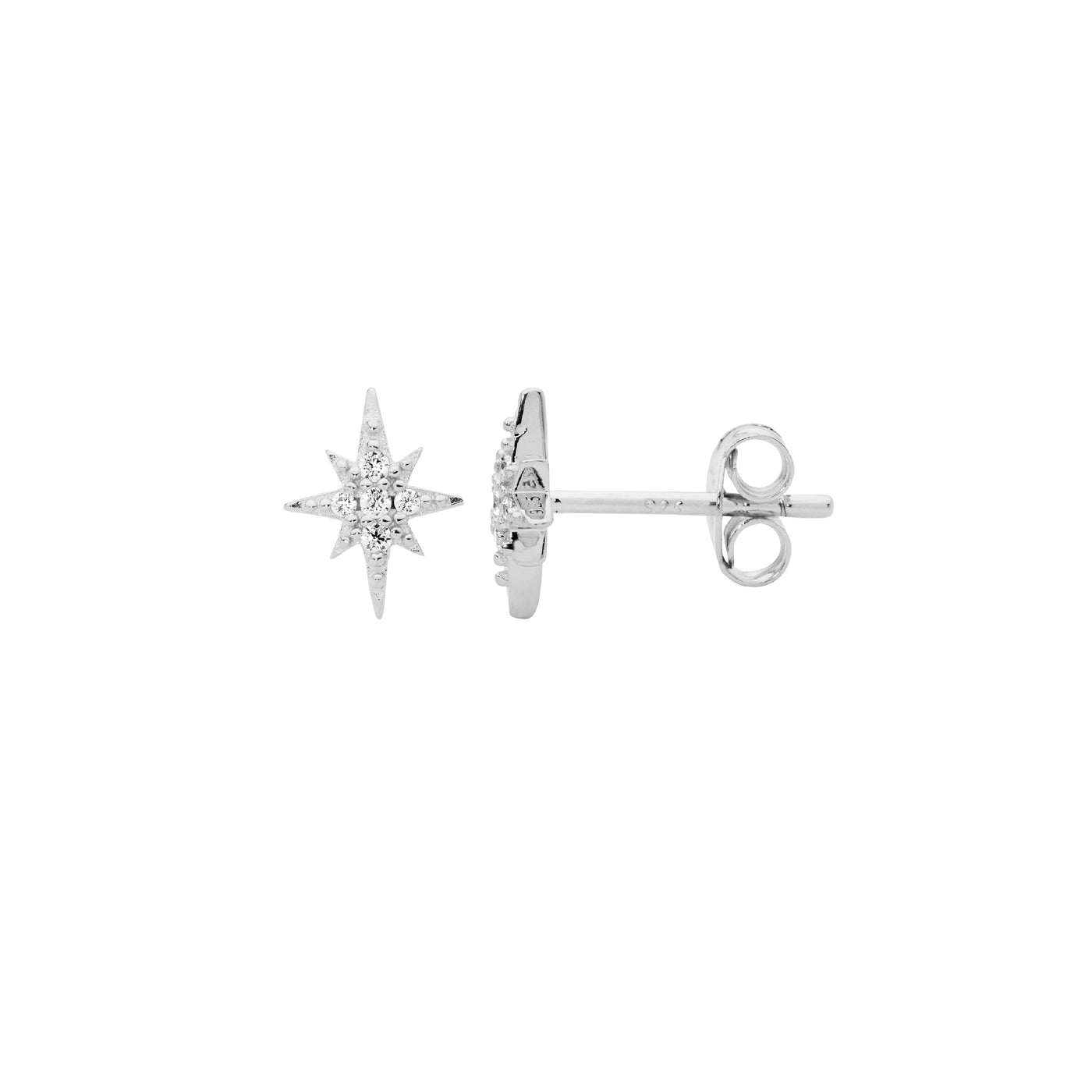Sterling Silver Cz Star Earrings