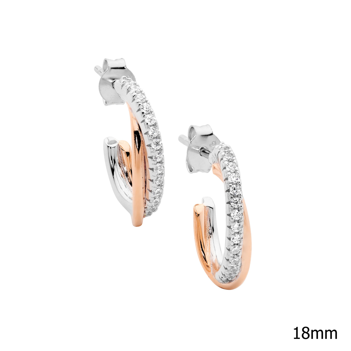 Ellani Sterling silver Double Hoop with Rose Gold Plate and Cubic Zirconia