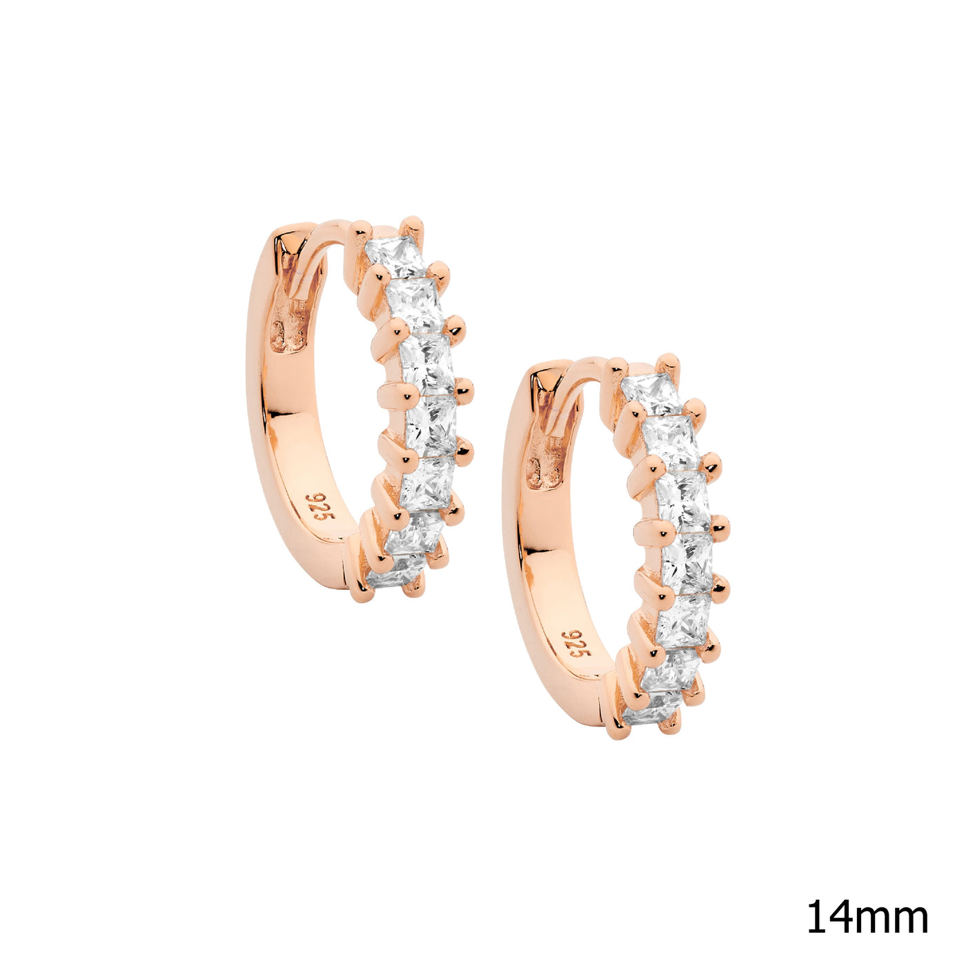 Ellani Sterling Silver Rose Gold Plated Huggie Earrings With Cubic Zirconia