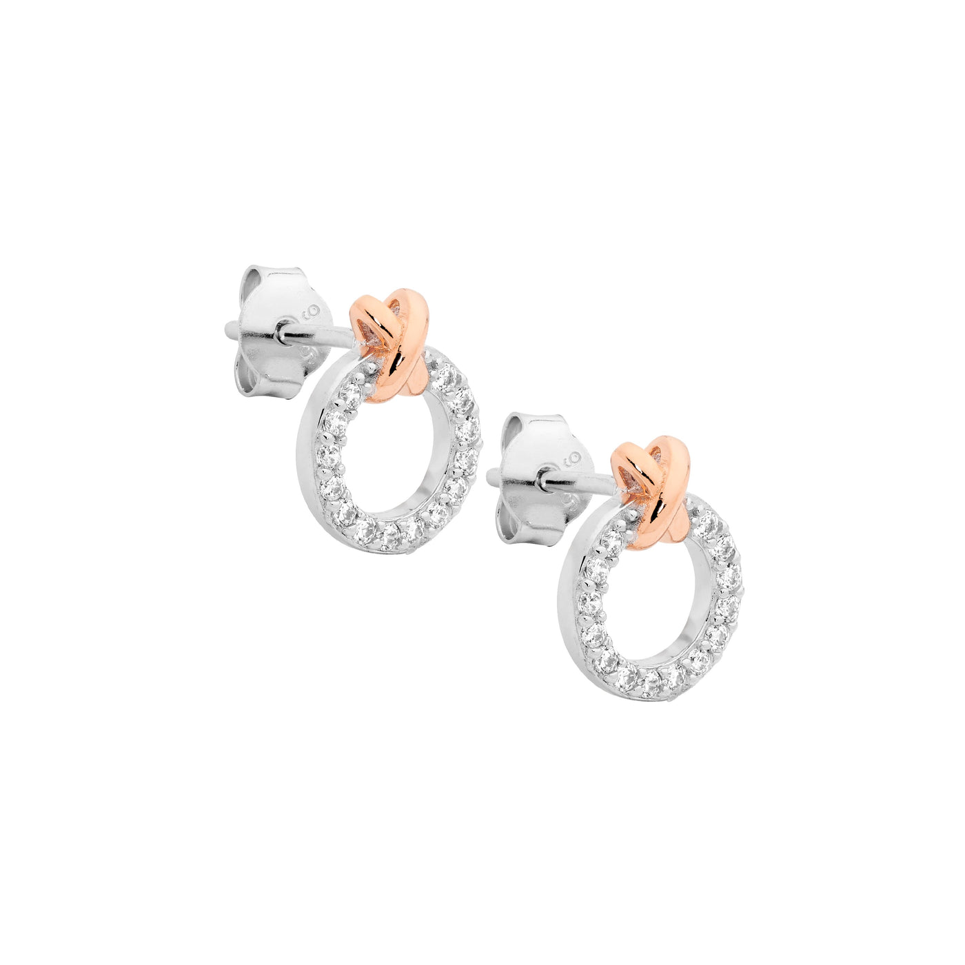 Ellani Circle Earrings With CZ And Rose God Plating