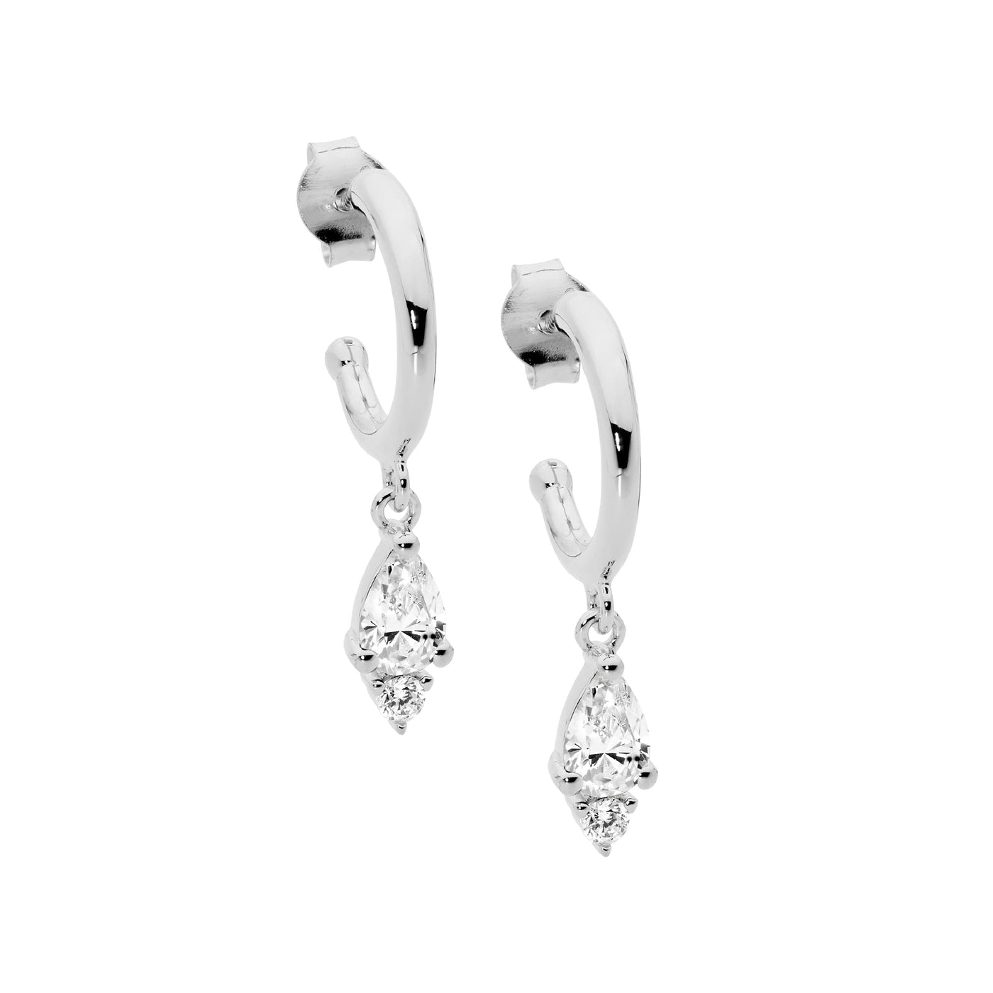 Ellani Sterling Silver Hoop With CZ Drop
