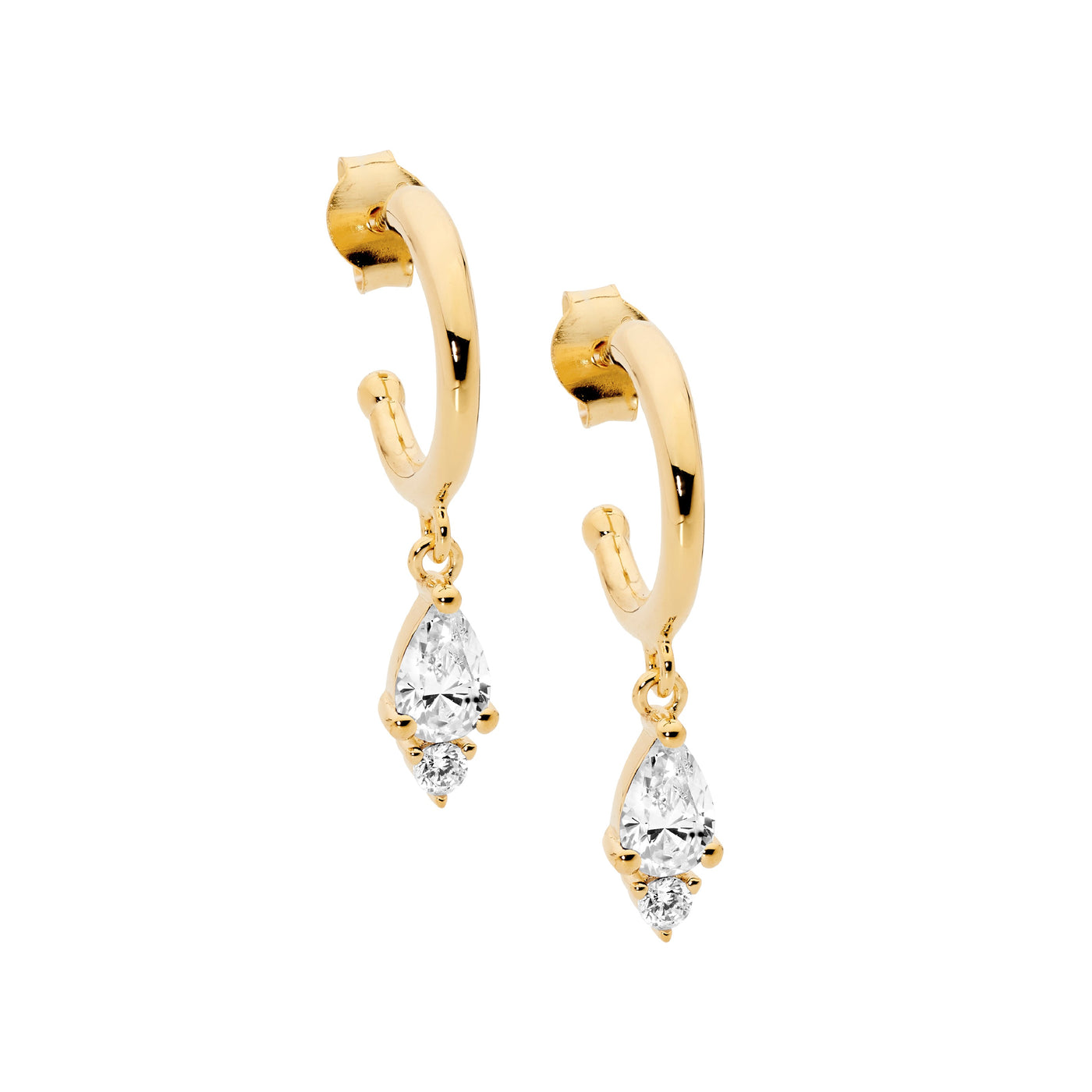 Ellani Sterling Silver With Yellow Gold Plate Hoop With Cz Drop