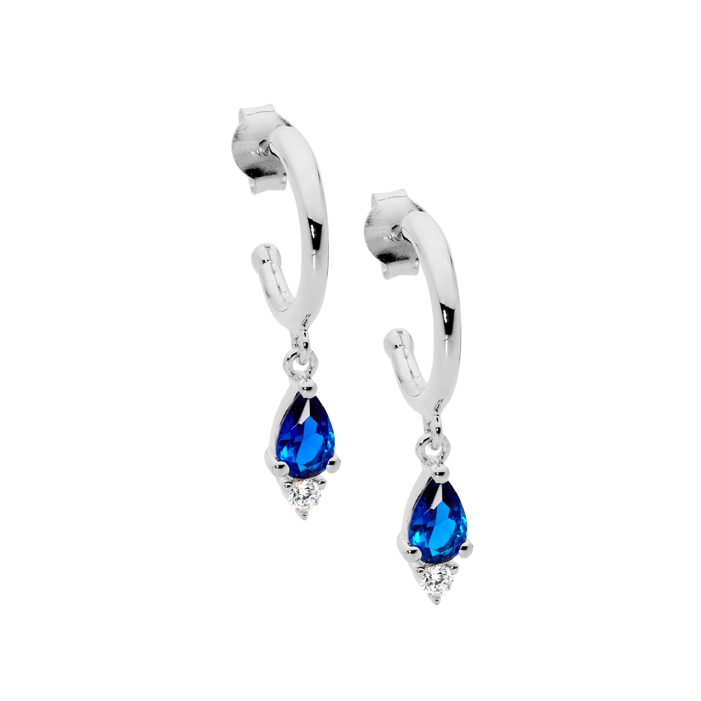Sterling Silver Hoop With Blue Cz Drop