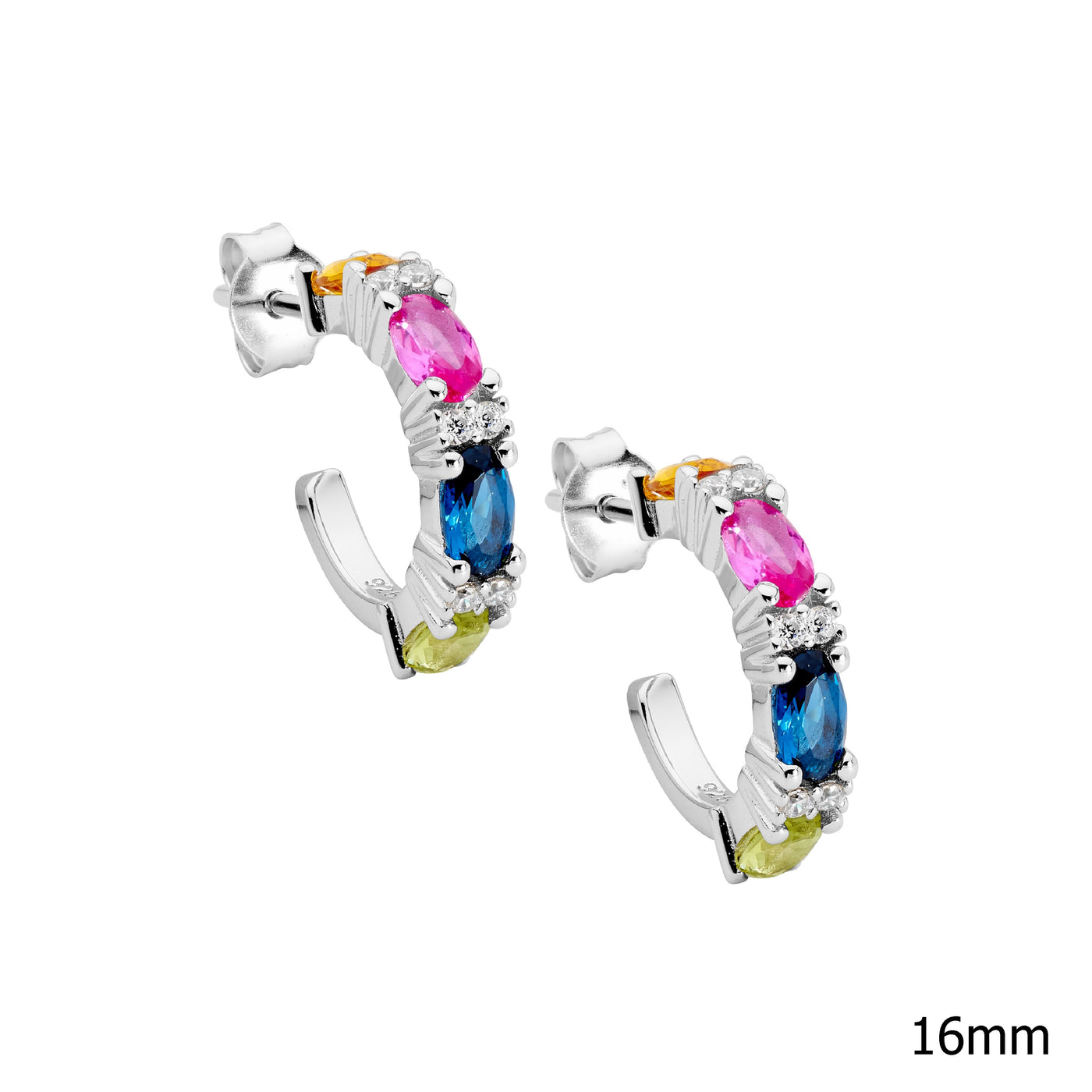 Sterling Silver Muti Coloured Cz Hoop Earrings