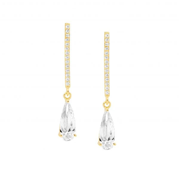 Ellani Sterling Silver Yellow Gold Plated CZ Drop Earrings
