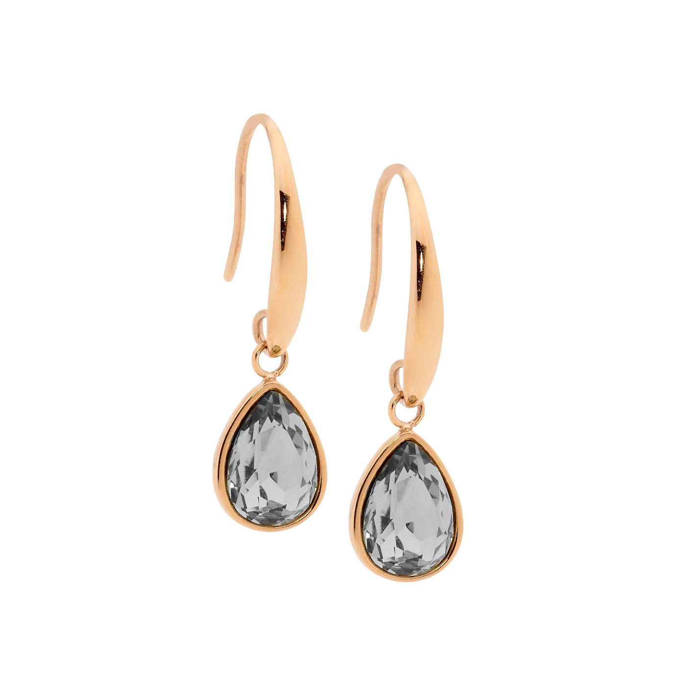 Ellani Stainless Steel Rose Gold Plated Crystal Drop Earrings