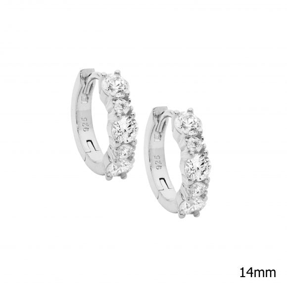 Ladies Ellani Stering Silver CZ Hoop Earrings With Huggie Fittings E636S