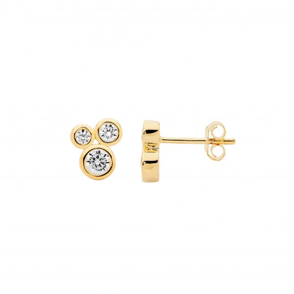 Ladies Ellani Steling Silver Yellow Gold Plate Cubic Zirconia Stud Earrings E631G