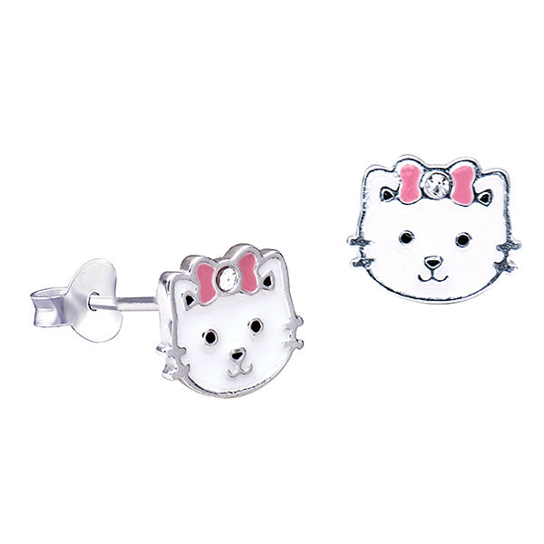 Child Sterling Silver Enamel Cat Earrings