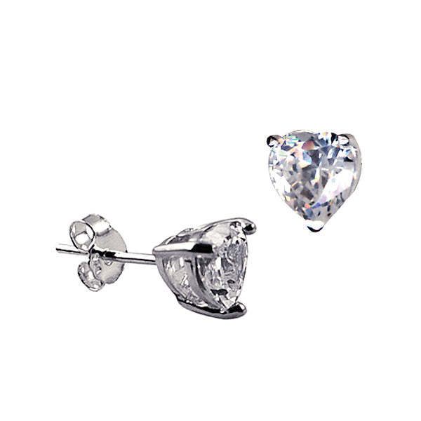 Sterling Silver Heart Shaped Cubic Zirconia Earrings