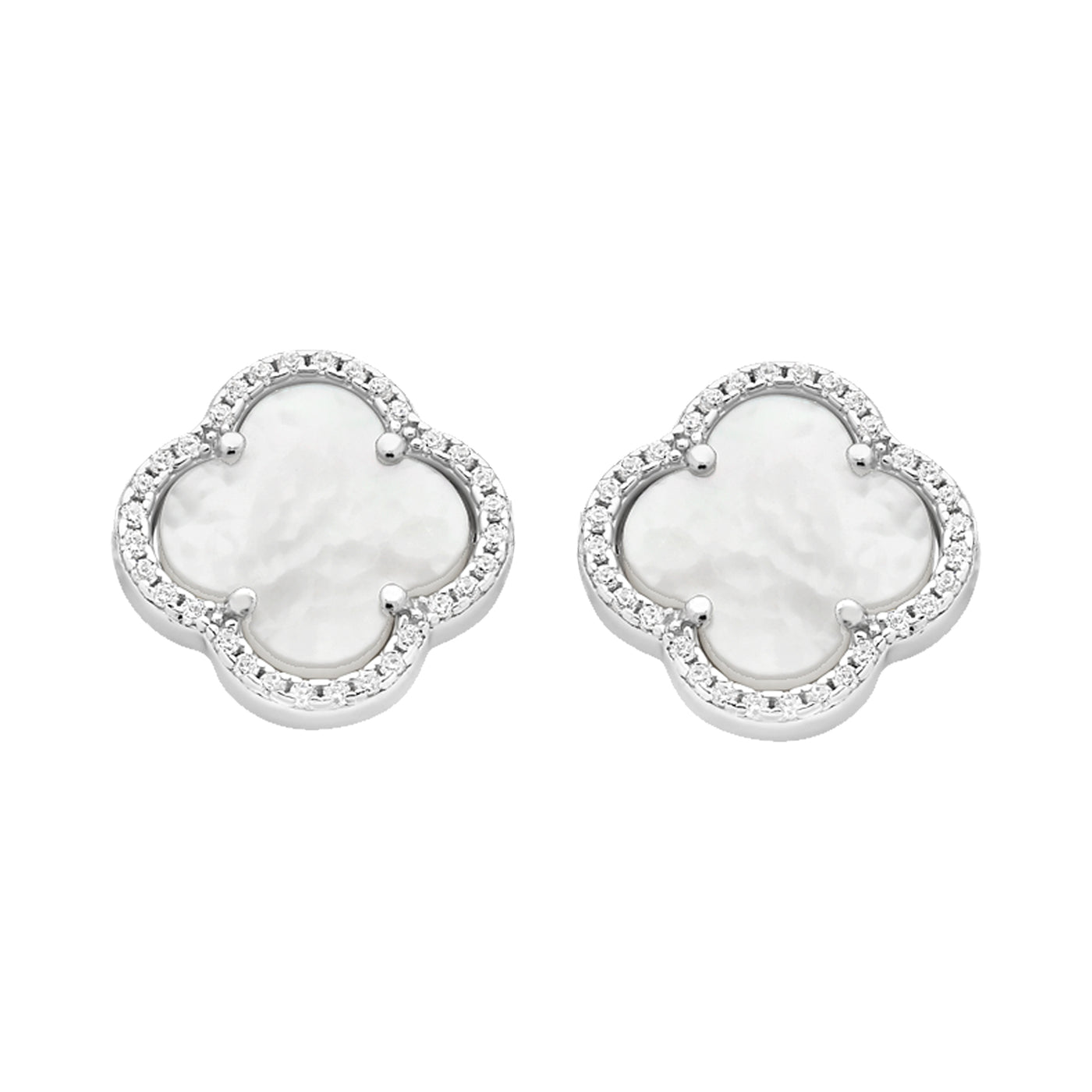 Sterling Silver Mother of Pearl Clover Earrings