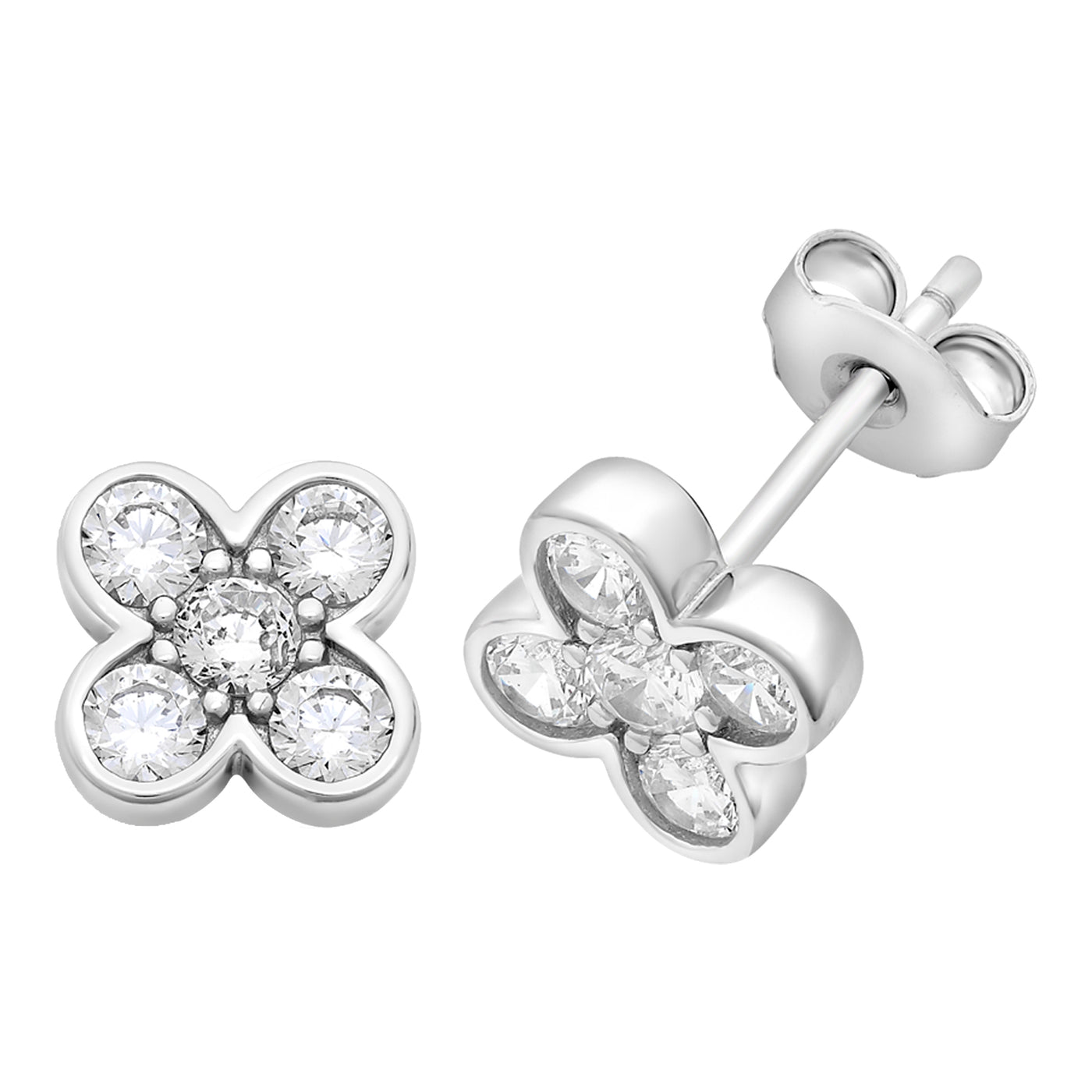 Sterling Silver CZ Clover Earrings