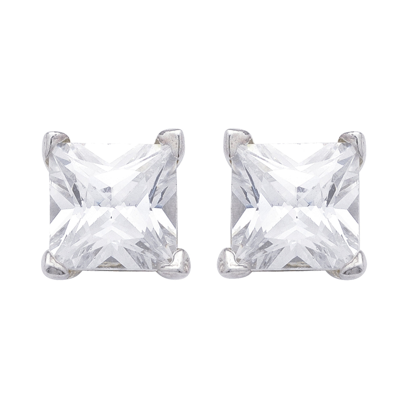 Sterling Silver Princess Cut CZ Stud Earrings