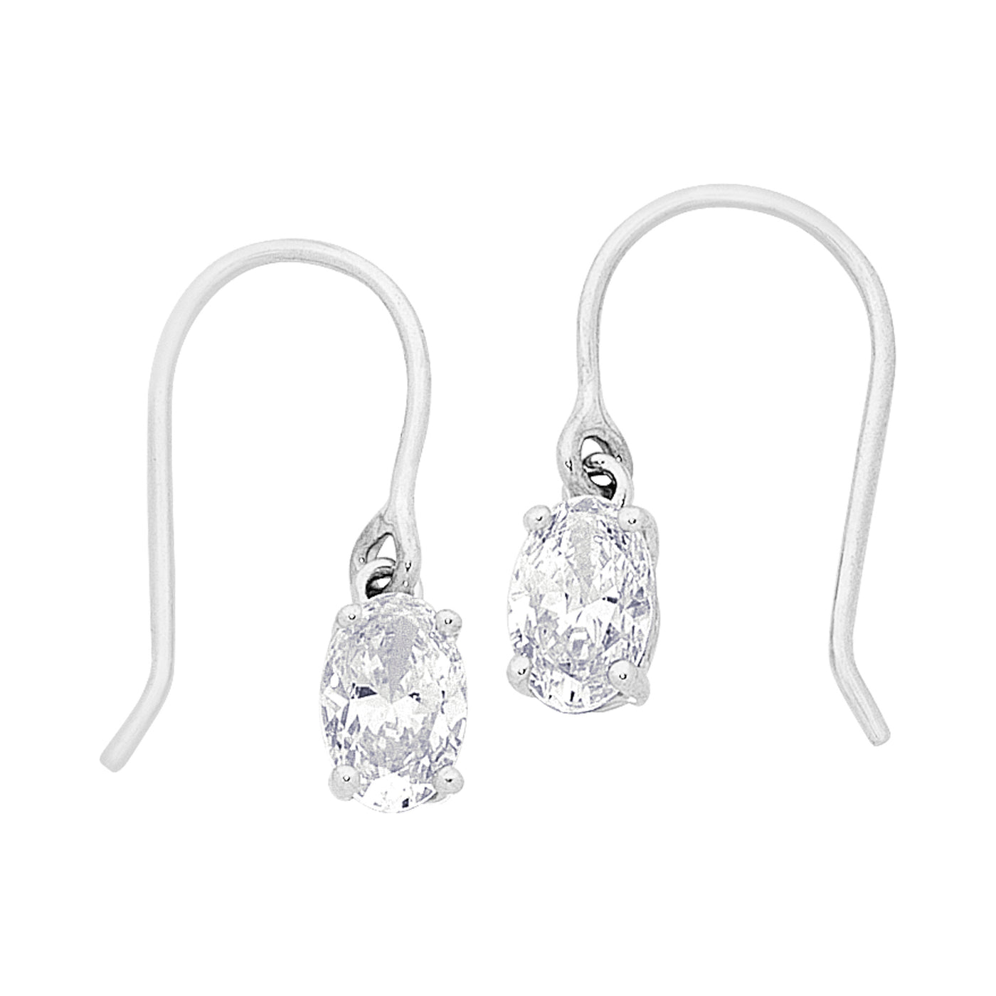 Sterling Silver Oval CZ Drop Earrings