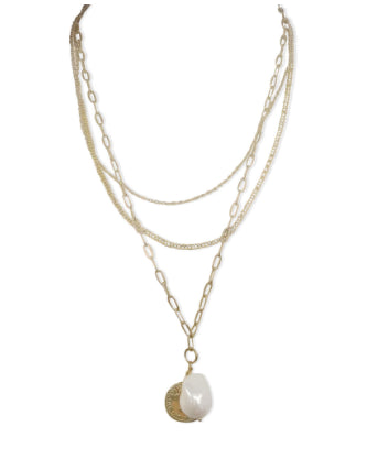 Steel me Multi Chain Coin and Pearl Yellow Gold
