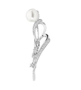 Sterling Silver Freshwater Pearl And Cubic Zirconia Brooch