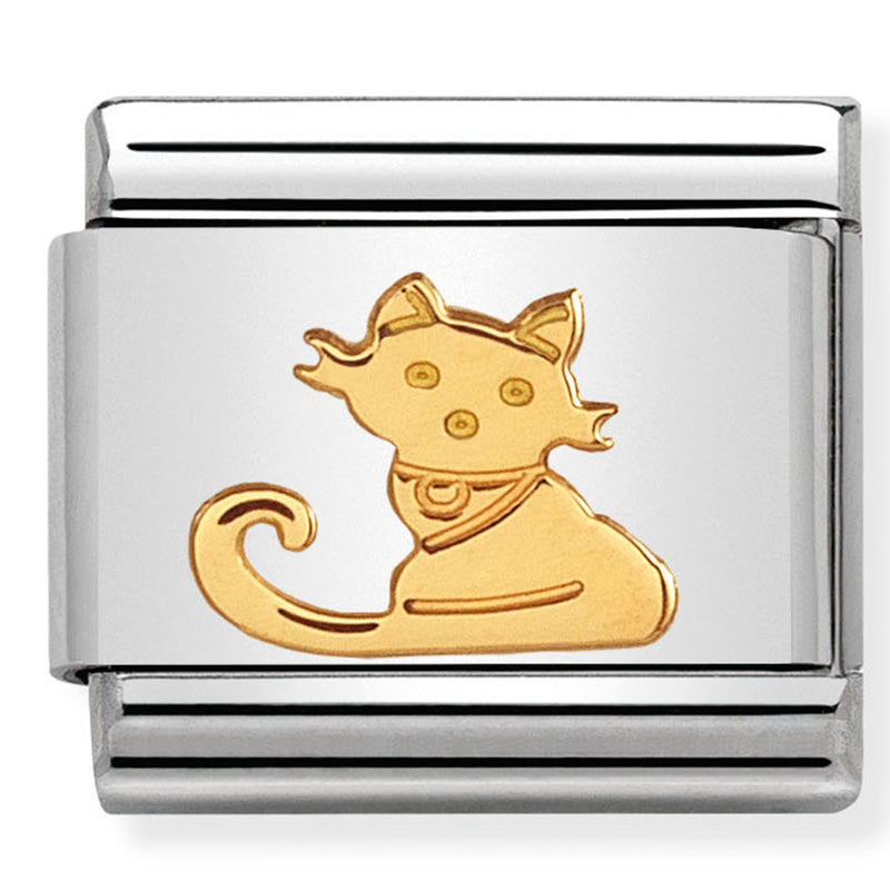 Nominmation Composable 030112/32 Steel and 18ct Yellow Gold Seated Cat