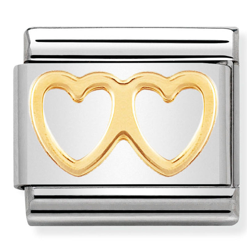 Nomination Composable 030116/03 Steel and 18ct Yellow Gold double Heart