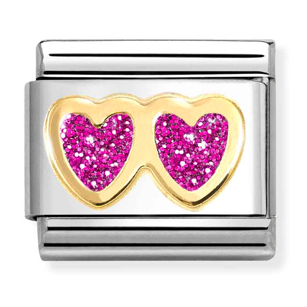 Nomination Composable 030220/13 Steel With 18ct Glitter Enamel Double Heart