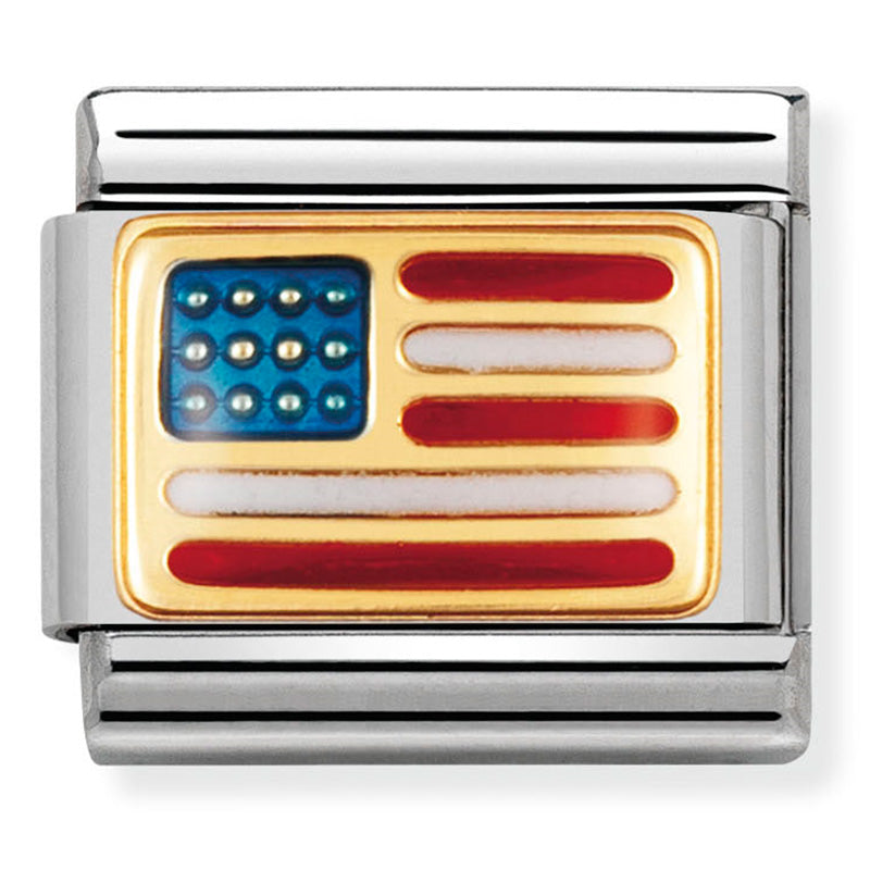 Nominattion Composable 030235 /04 Steel and 18ct Yellow Enamel USA Flag
