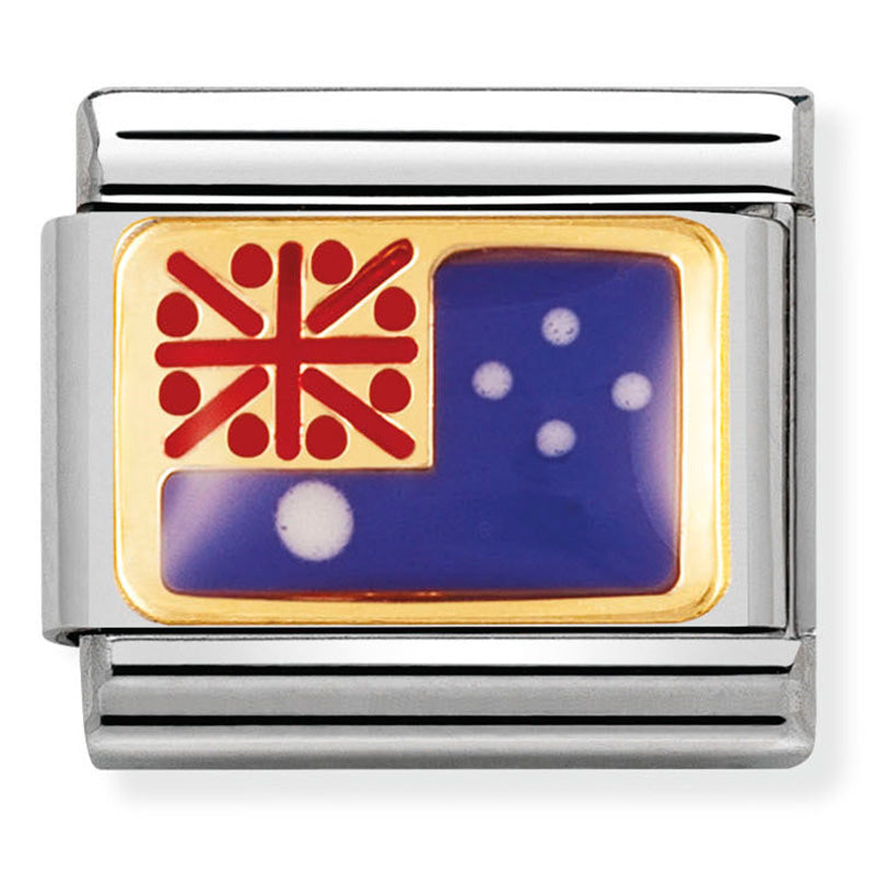 Nomination Composable 030238/01 Steel and 18ct Yellow Gold Enamel Australian Flag